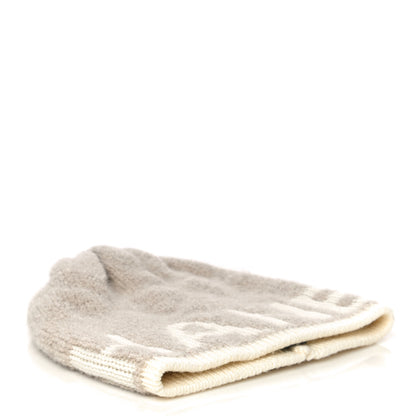 Chanel Cashmere Wool Silk Logo Beanie Hat Beige White 3 of 8