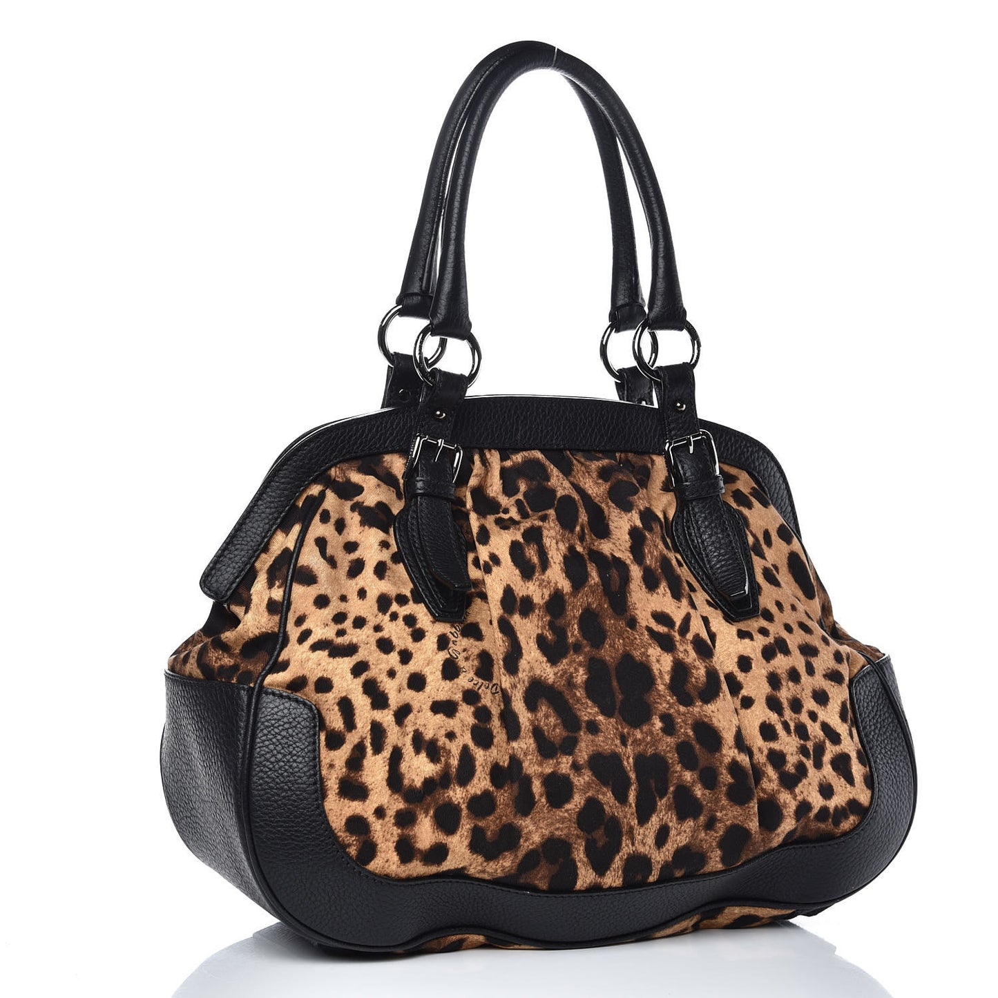 Leopard Print Canvas Calfskin Animalier Shoulder Bag Black