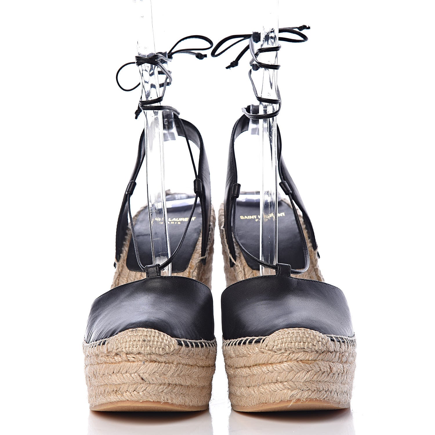 Saint Laurent Calfskin Espadrille Lace-Up Wedges 40.5 Black 2 of 10