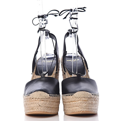 Saint Laurent Calfskin Espadrille Lace-Up Wedges 40.5 Black 2 of 10