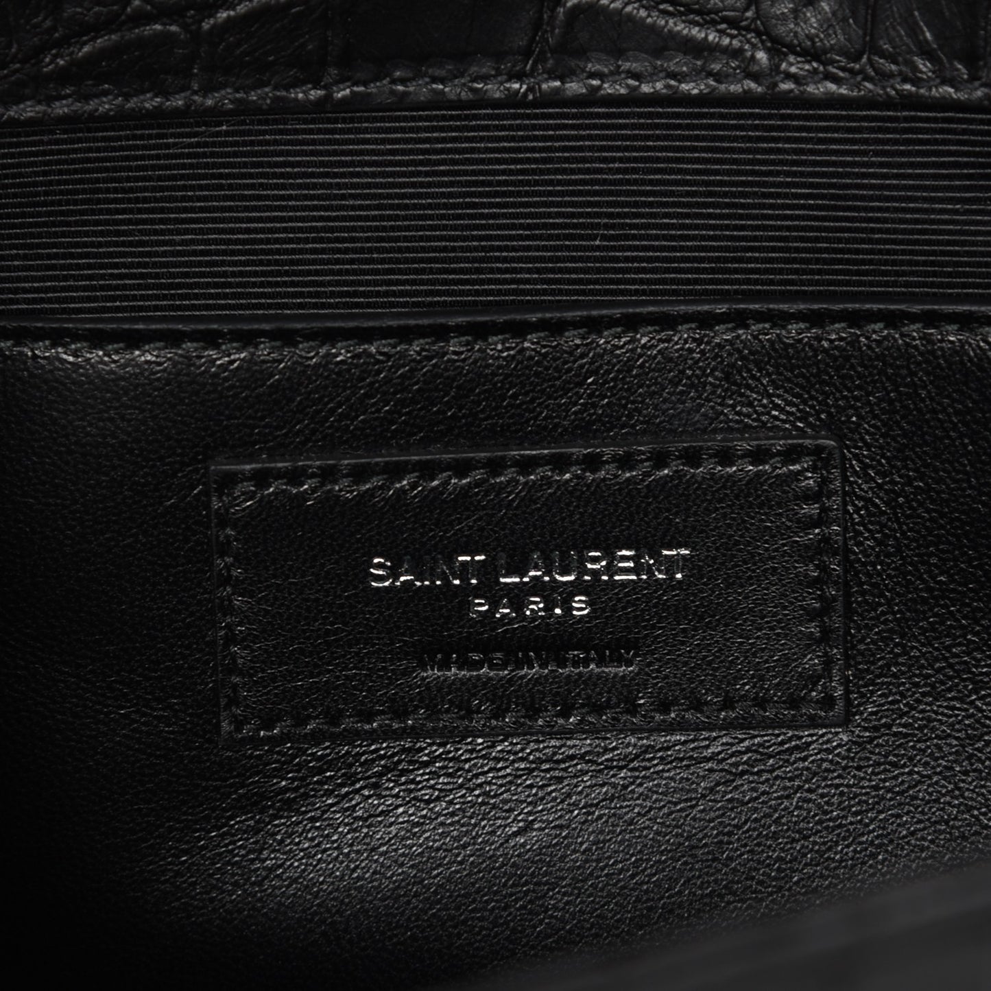 Calfskin Crocodile Embossed Classic Monogram Tassel Clutch Black