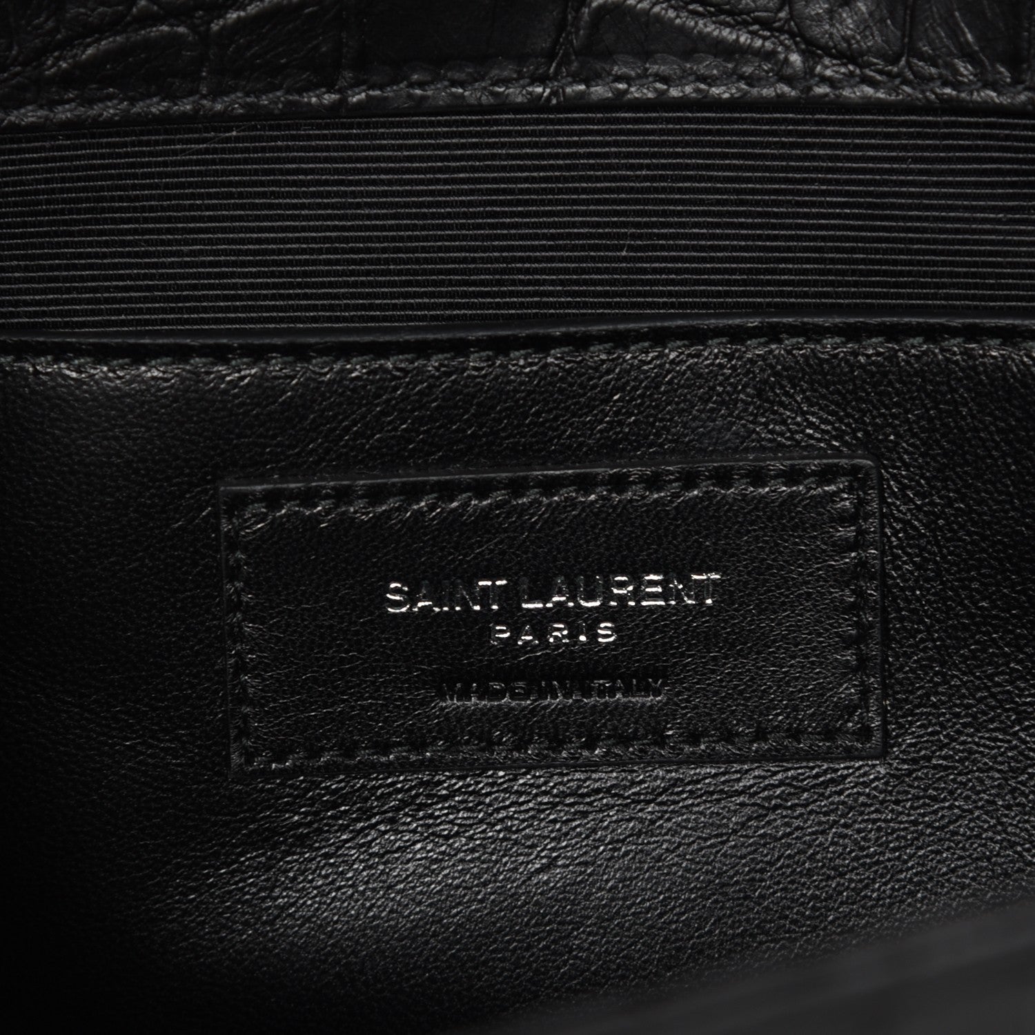 Saint Laurent Calfskin Crocodile Embossed Classic Monogram Tassel Clutch Black 6 of 7