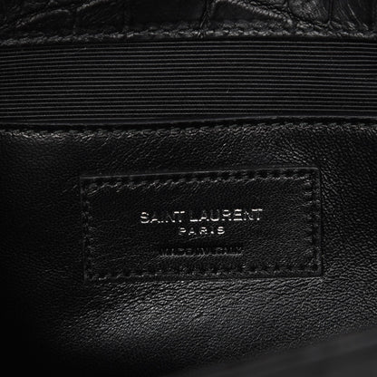 Saint Laurent Calfskin Crocodile Embossed Classic Monogram Tassel Clutch Black 6 of 7