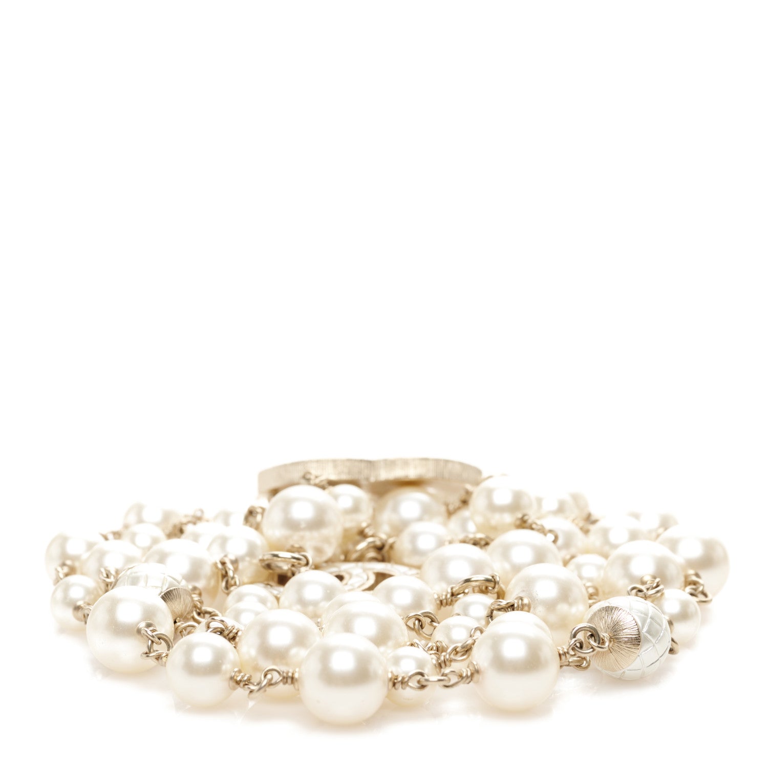 Chanel Pearl Metal Quilted CC Belt Silver Gold 2 of 3