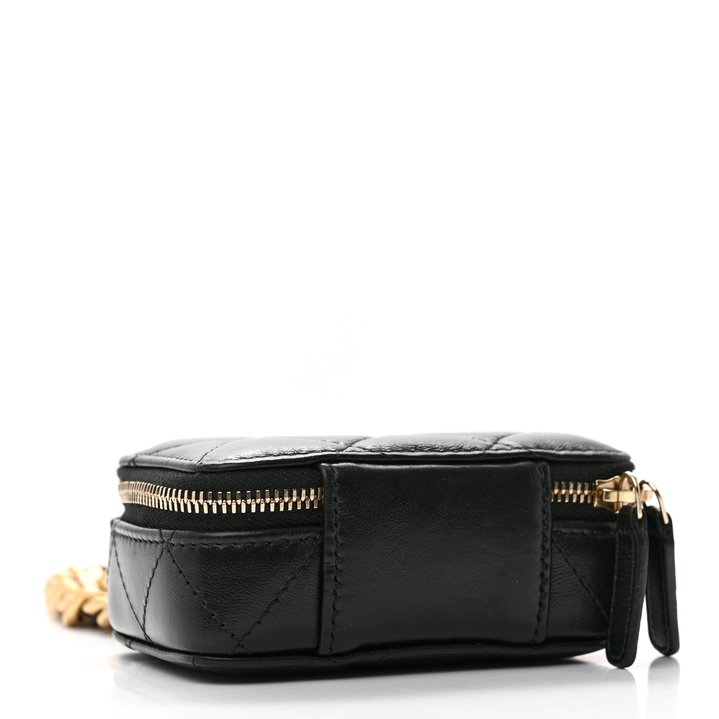 Lambskin Quilted Mini Lacquered Chain Clutch Black