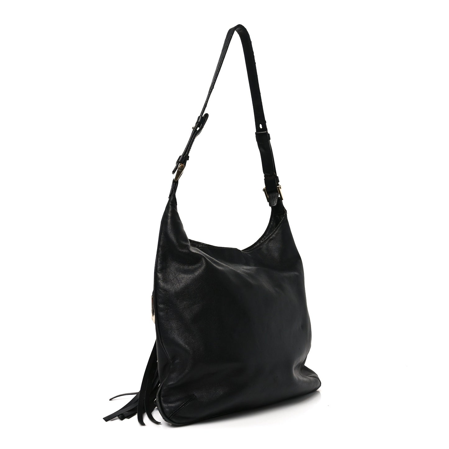 Calfskin Palazzo Fringe Shoulder Bag Black