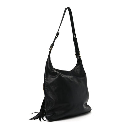 Versace Calfskin Palazzo Fringe Shoulder Bag Black 3 of 10