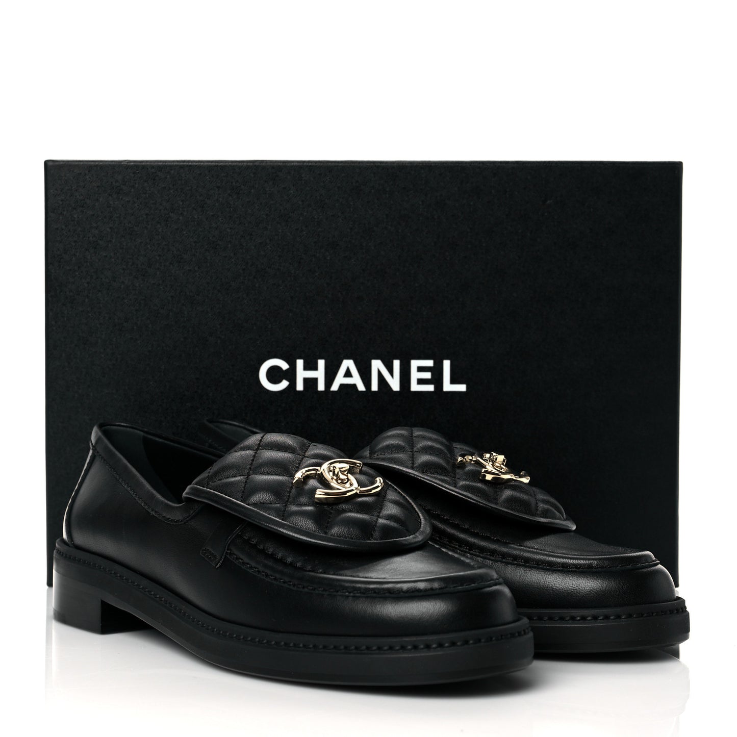 Lambskin Quilted CC Turnlock Loafers 38.5 Black