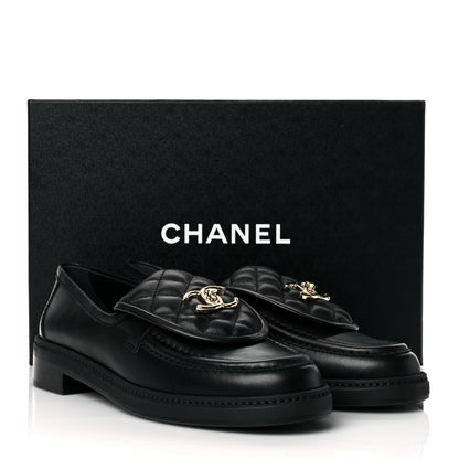 Chanel Lambskin Quilted CC Turnlock Loafers 38.5 Black 10 of 10