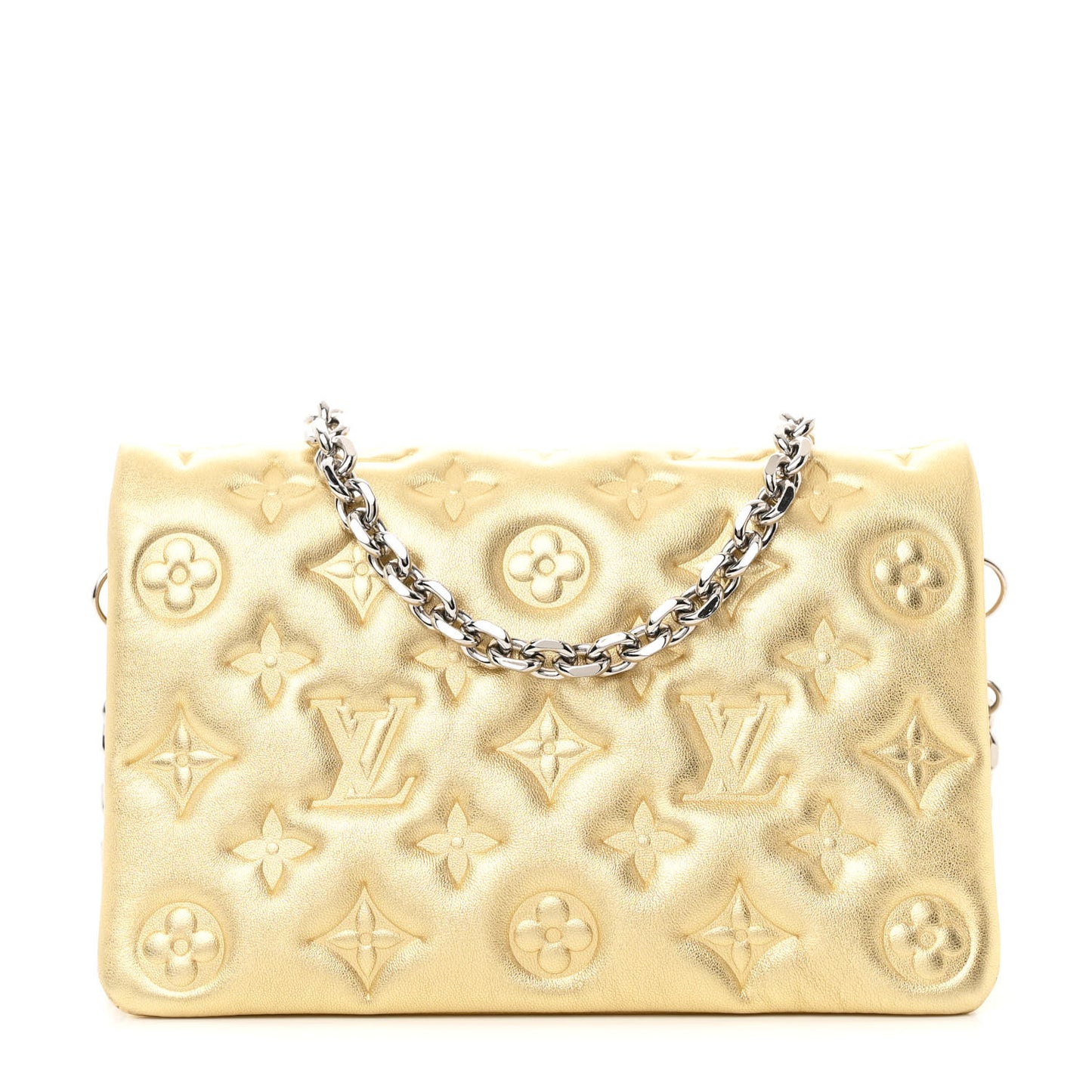 Metallic Lambskin Embossed Monogram Pochette Coussin Gold