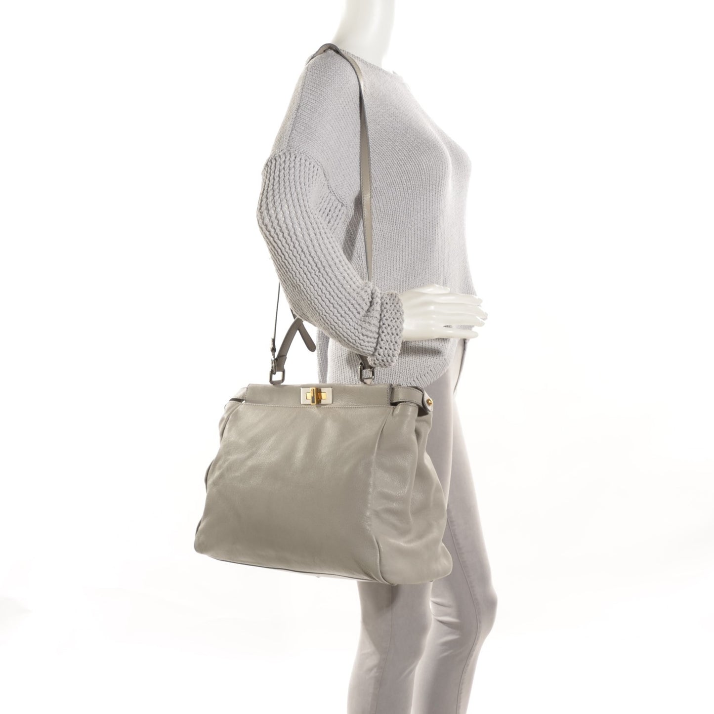 Goatskin Large Peekaboo Iconic Satchel Grigio Black