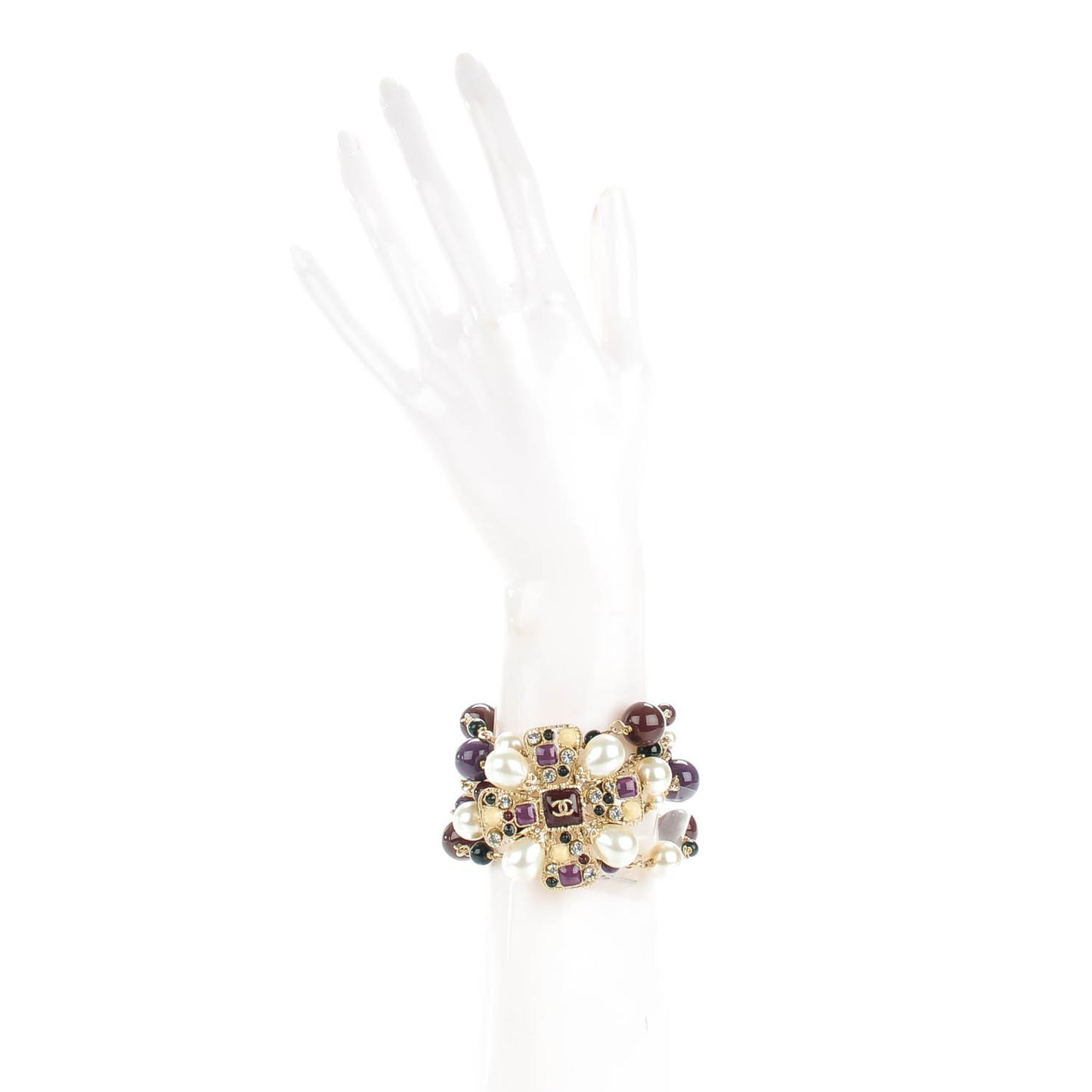 Pearl Crystal Bead CC Bracelet Purple Black Gold