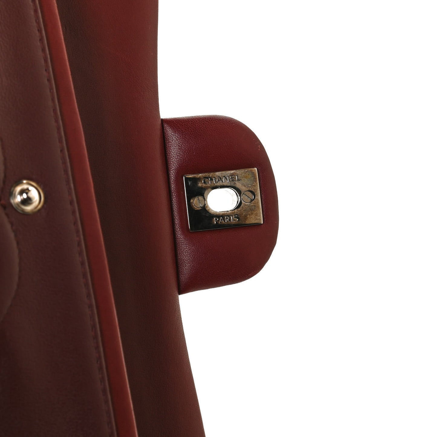 Patent Calfskin Quilted Medium Double Flap Dark Red