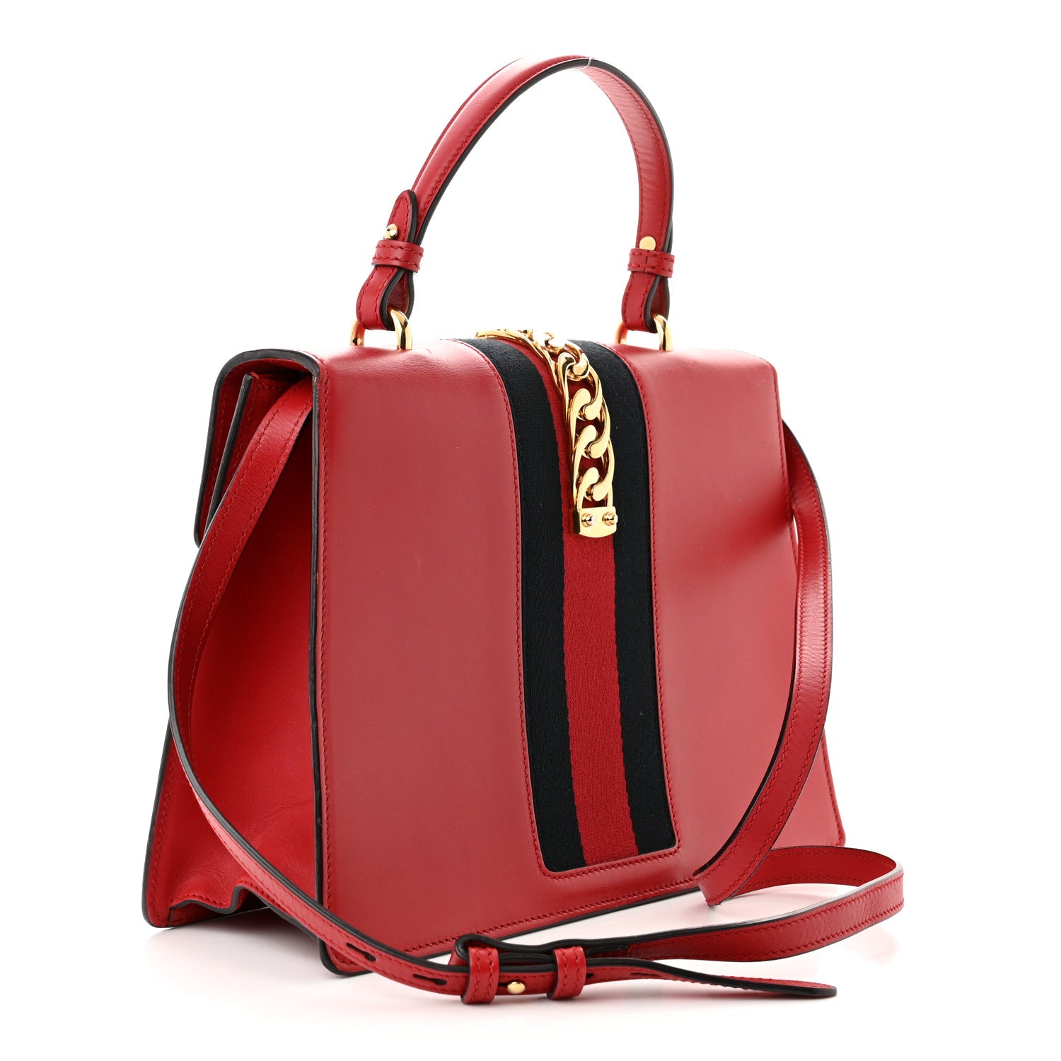Gucci Calfskin Medium Sylvie Top Handle Bag Hibiscus Red 3 of 15