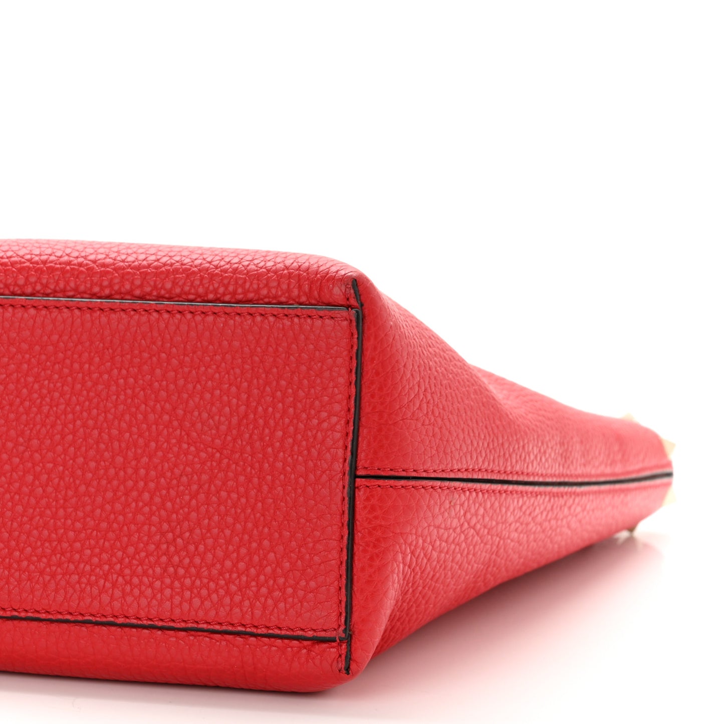 Grained Calfskin Rockstud Shoulder Tote Rouge Pur