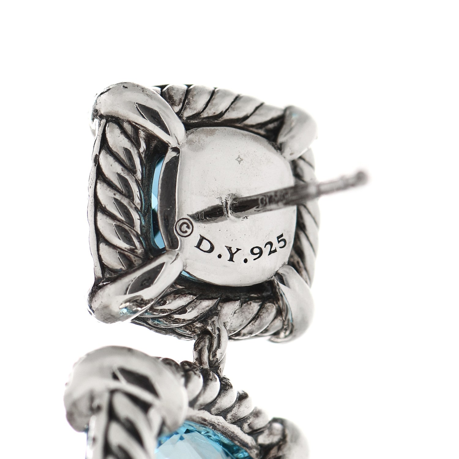 David Yurman Sterling Silver Hampton Blue Topaz Diamond Chatelaine Bezel Drop Earrings 4 of 4