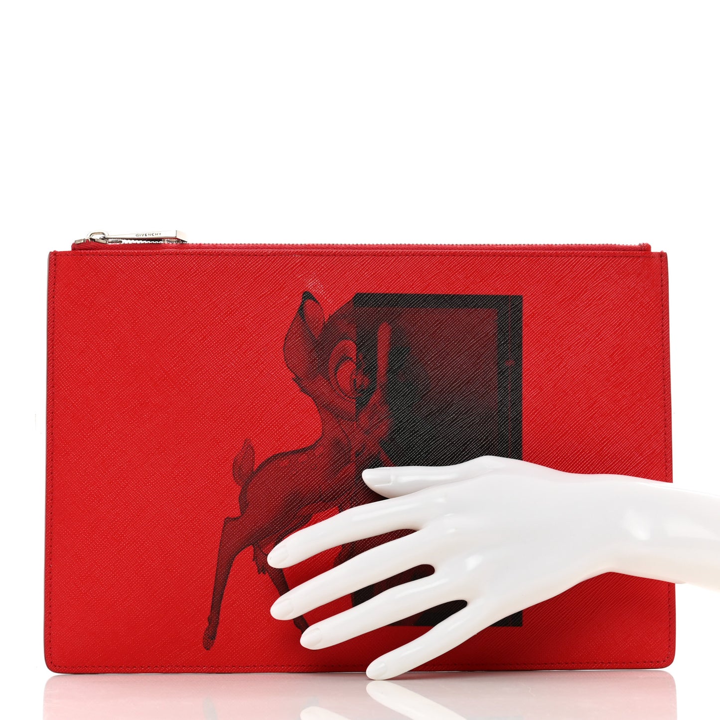 Textured Coated Canvas Bambi Print Medium Cosmetic Pouch Red