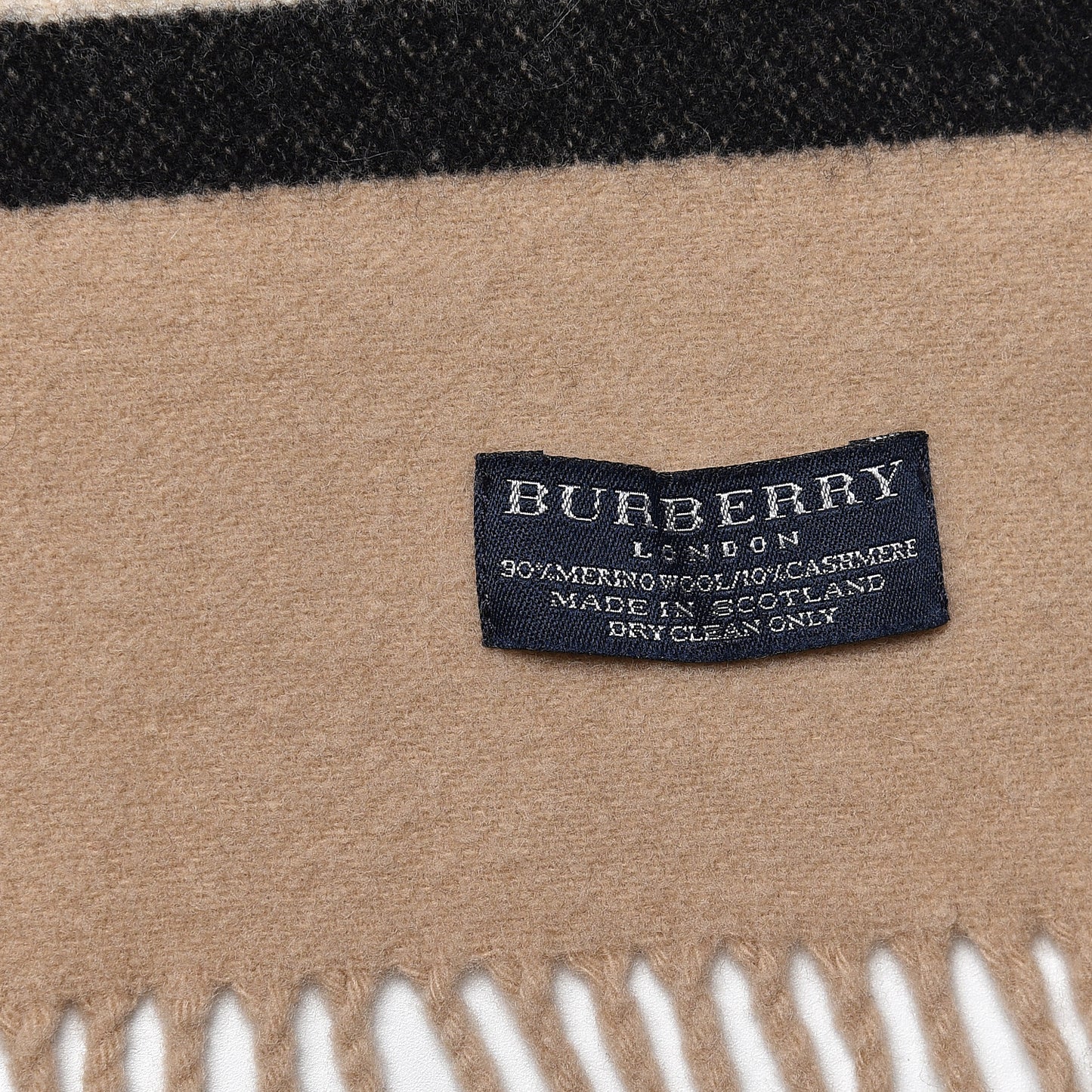 Merino Wool Cashmere Striped Fringe Scarf Camel