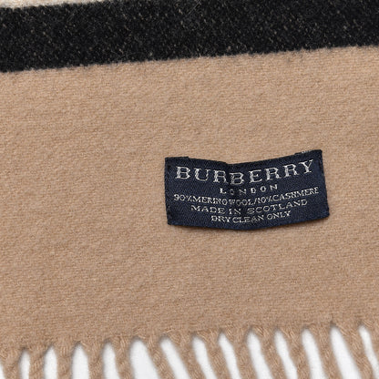 Burberry Merino Wool Cashmere Striped Fringe Scarf Camel 4 of 4