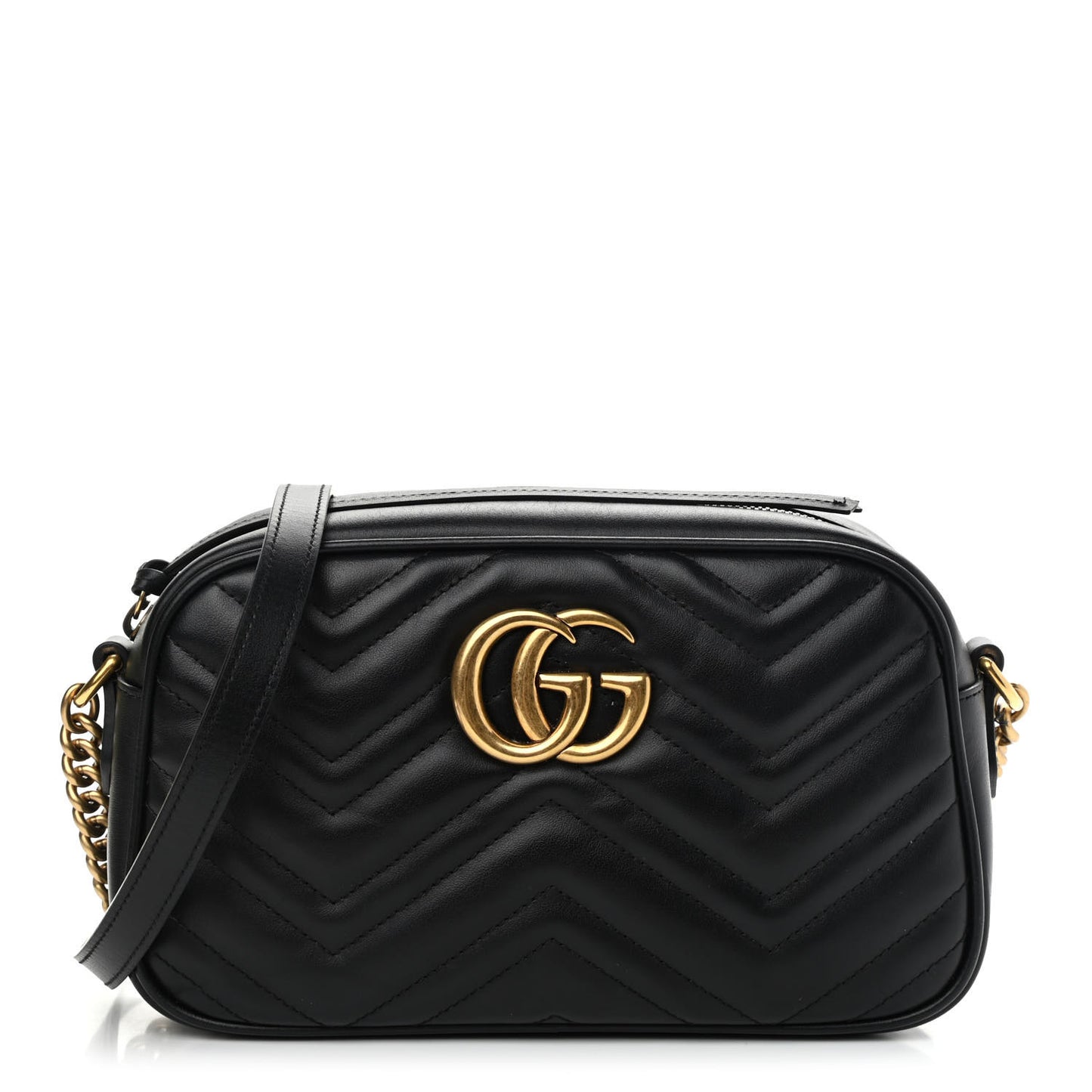Calfskin Matelasse Small GG Marmont Chain Shoulder Bag Black