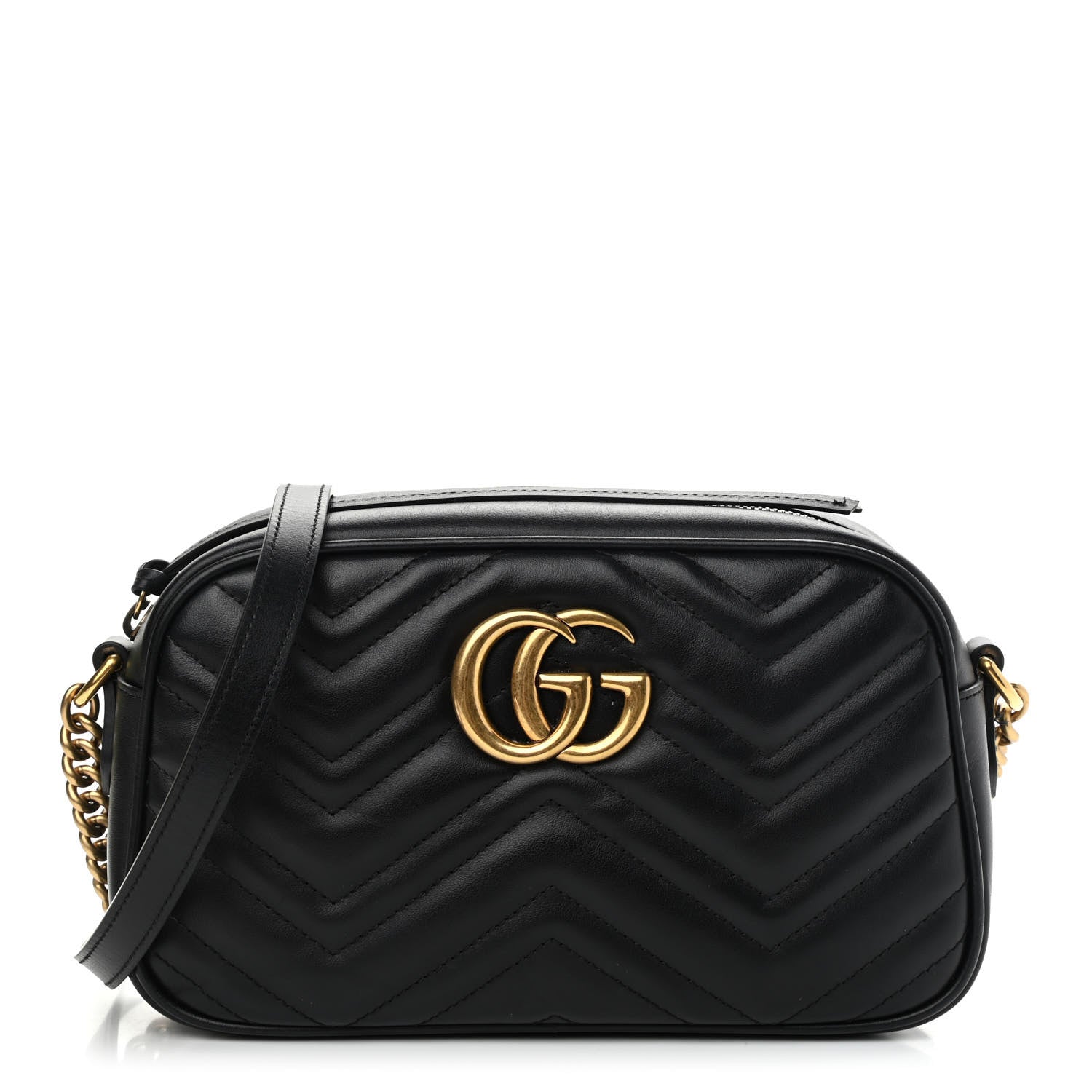 Gucci Calfskin Matelasse Small GG Marmont Chain Shoulder Bag Black 1 of 12