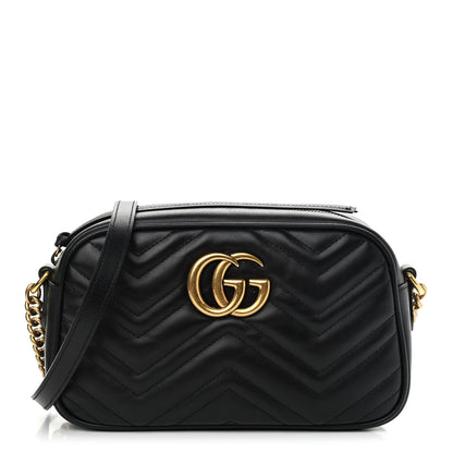 Gucci Calfskin Matelasse Small GG Marmont Chain Shoulder Bag Black 1 of 12