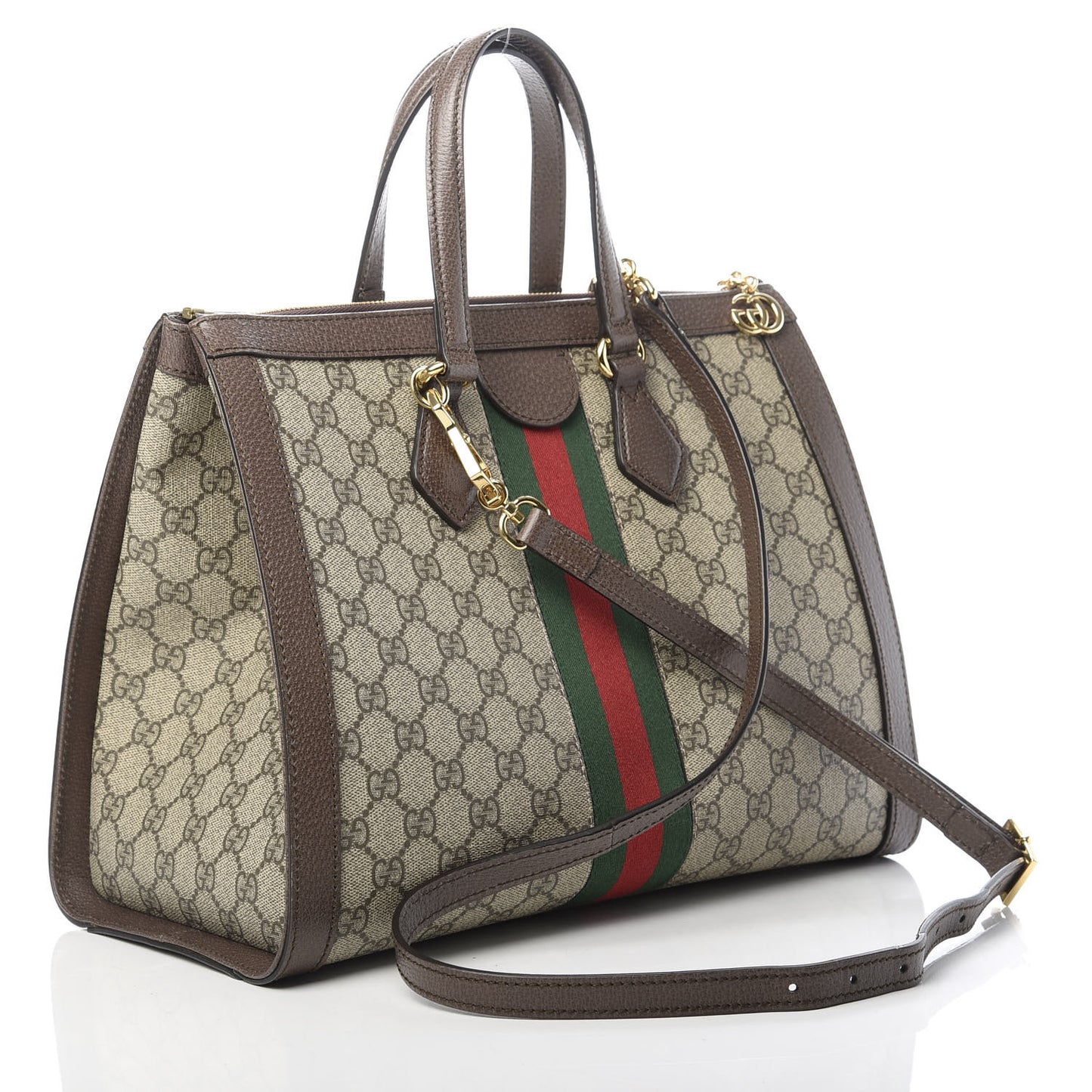 GG Supreme Monogram Web Medium Ophidia Tote Bag Brown