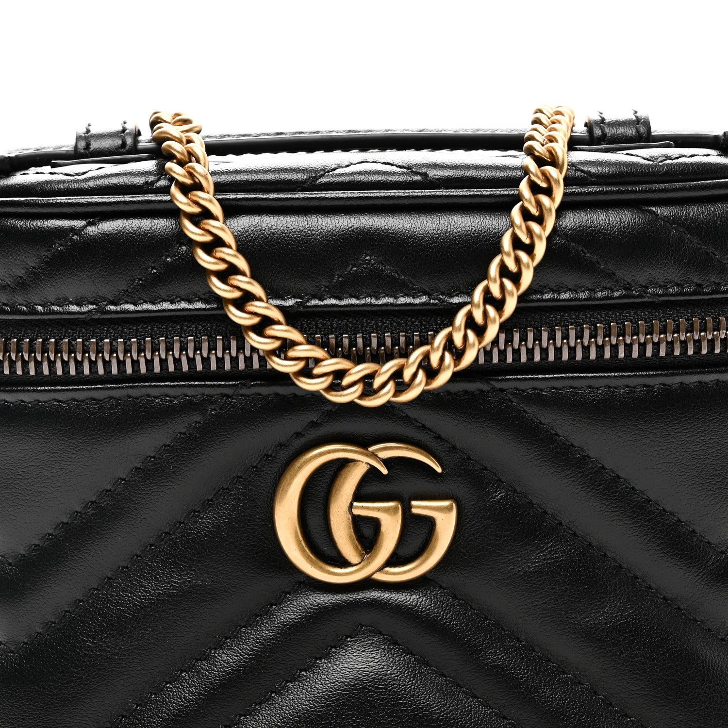 Gucci Calfskin Matelasse Chevron Mini GG Marmont Top Handle Bag Black 8 of 10