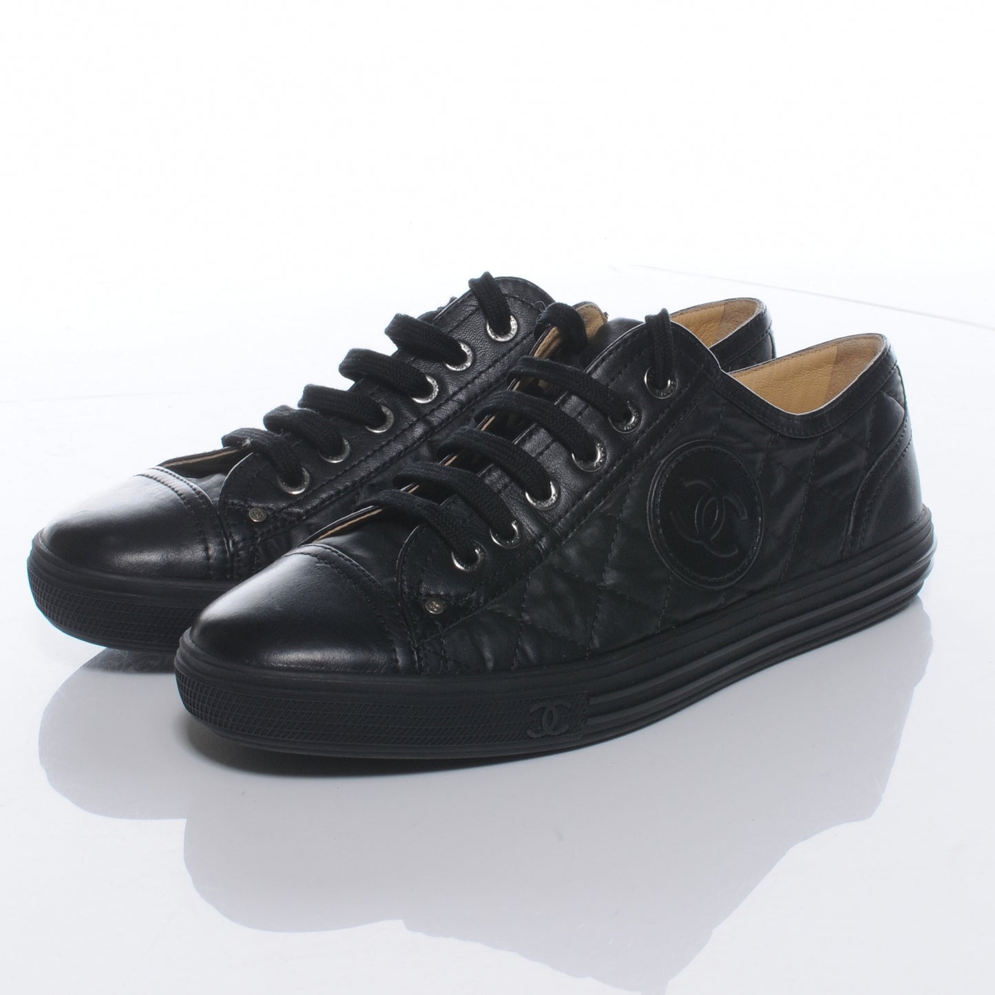 Leather Quilted CC Sneakers Black 36