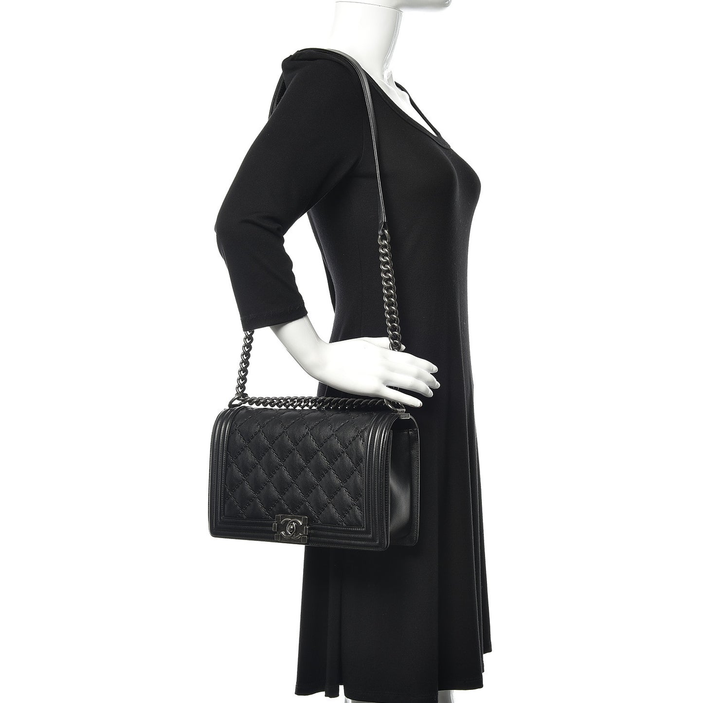 Calfskin Quilted Double Stitch New Medium Boy Flap Black