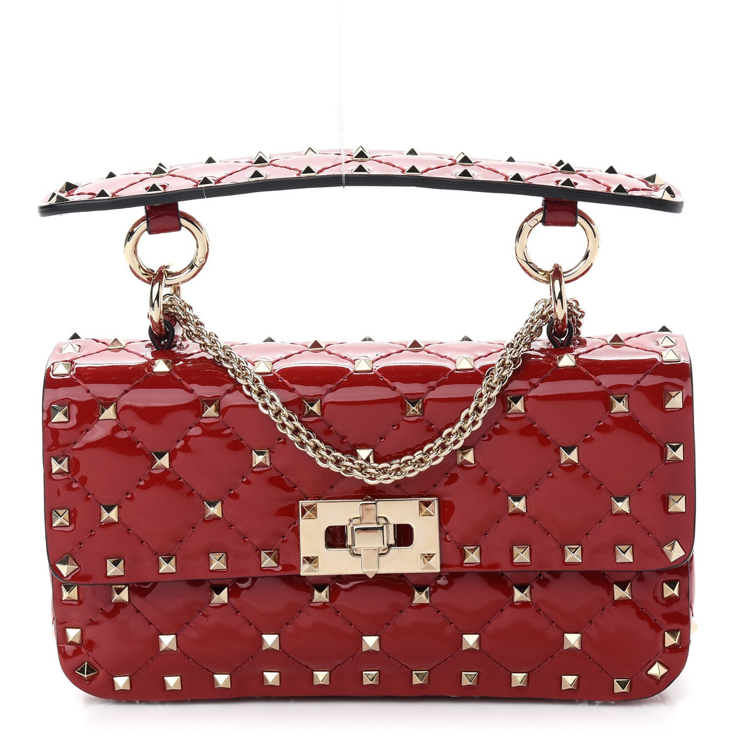 Patent Small Rockstud Spike Shoulder Bag Rosso Valentino