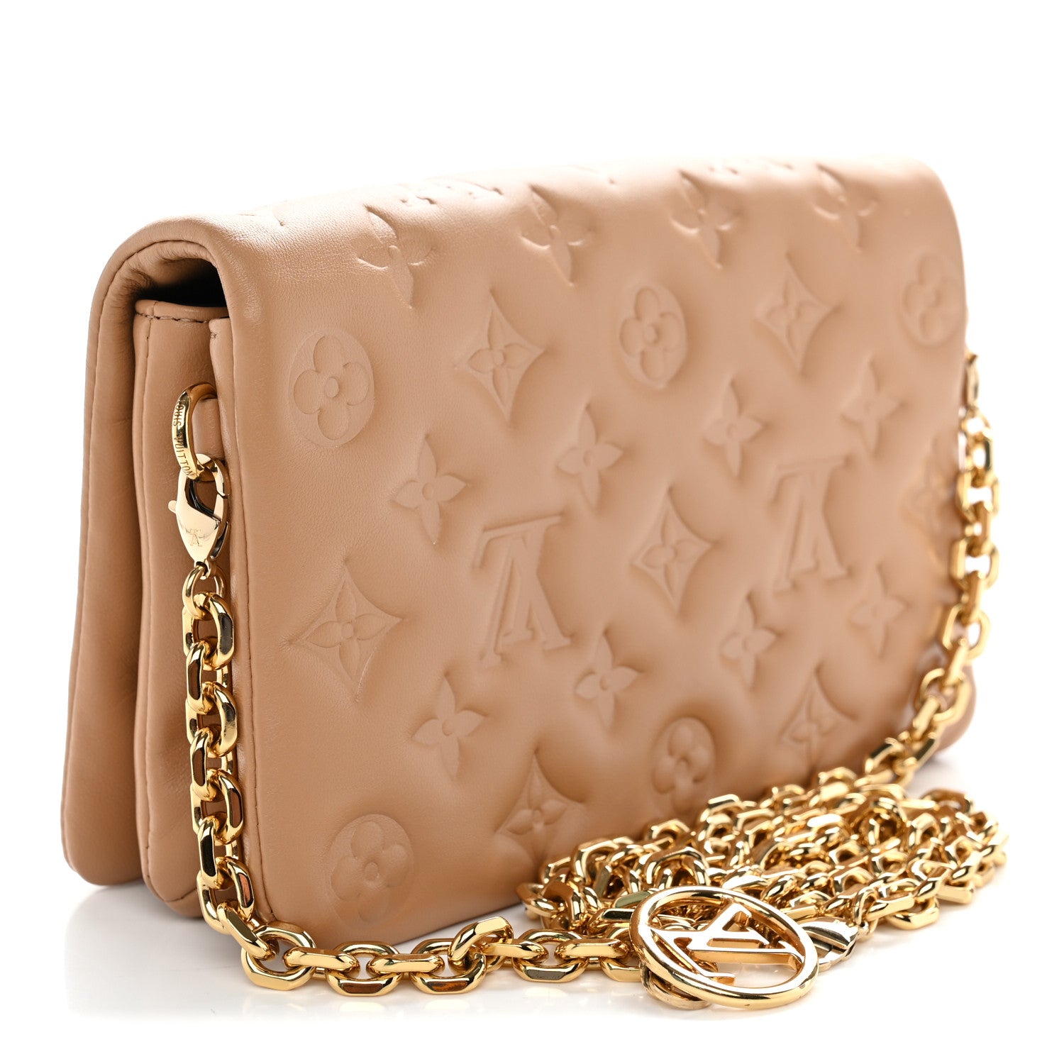Louis Vuitton Lambskin Embossed Monogram Pochette Coussin Camel 3 of 9