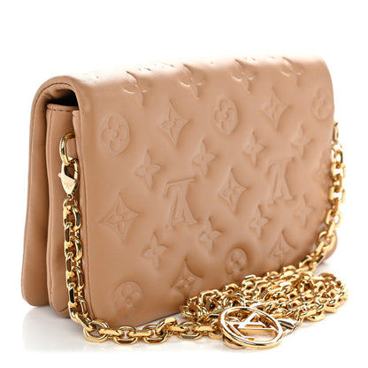 Louis Vuitton Lambskin Embossed Monogram Pochette Coussin Camel 3 of 9