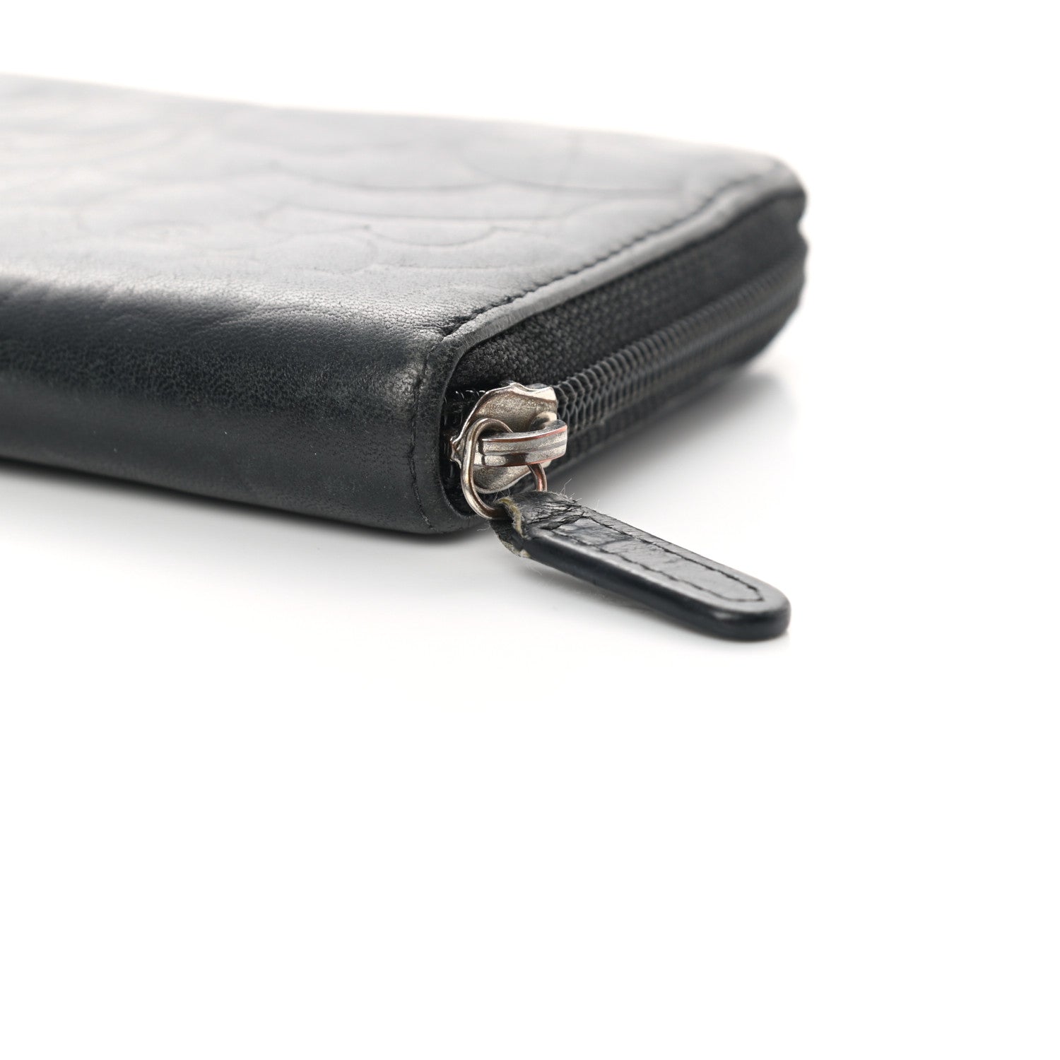Chanel Lambskin Camellia Embossed Large Zip Around Gusset Wallet Black 13 of 18