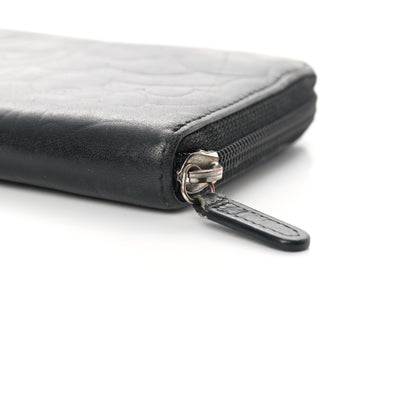 Chanel Lambskin Camellia Embossed Large Zip Around Gusset Wallet Black 13 of 18