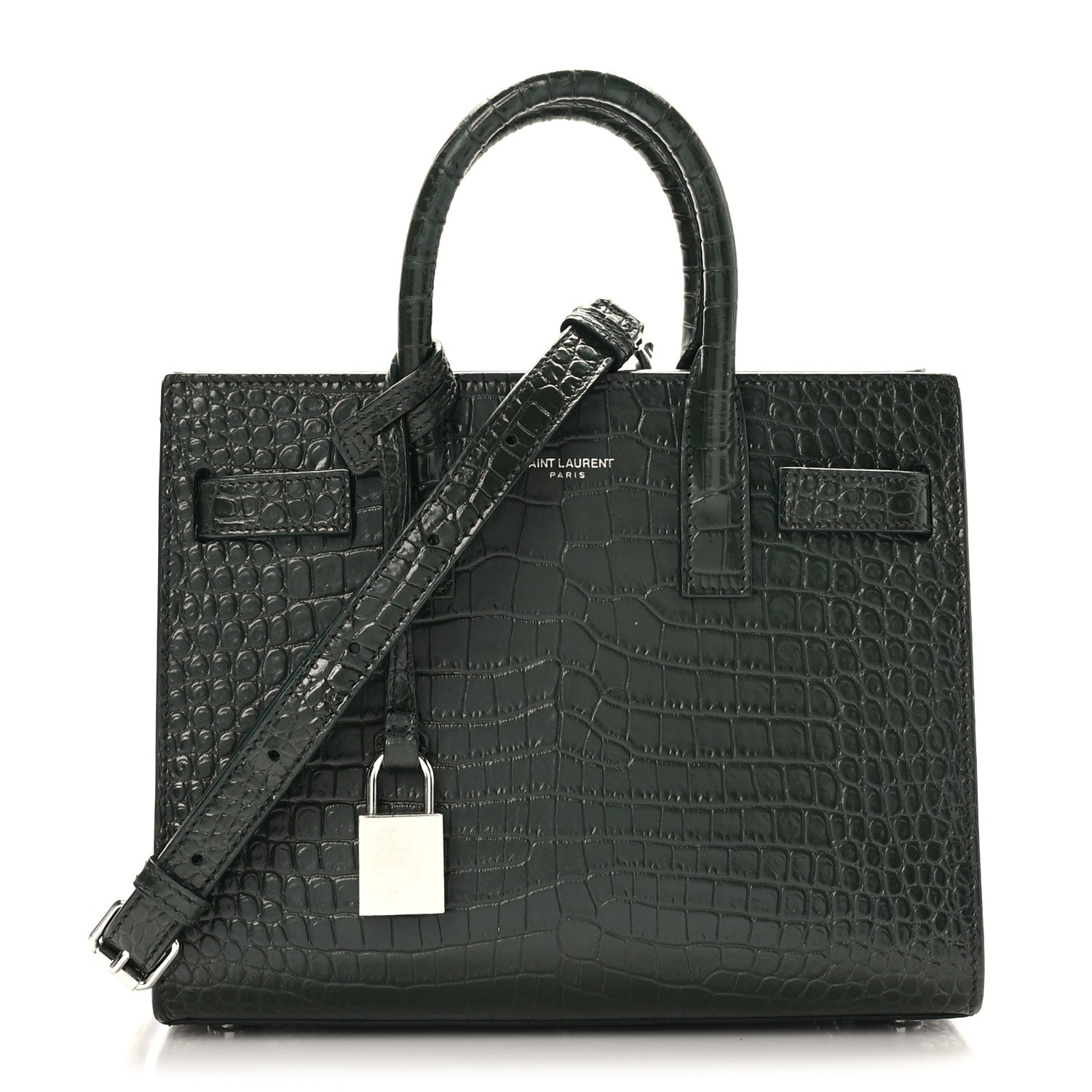 Saint Laurent Calfskin Crocodile Embossed Nano Sac De Jour Dark Green 2 of 20
