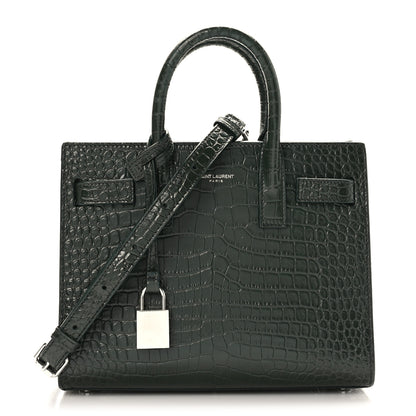 Saint Laurent Calfskin Crocodile Embossed Nano Sac De Jour Dark Green 2 of 20