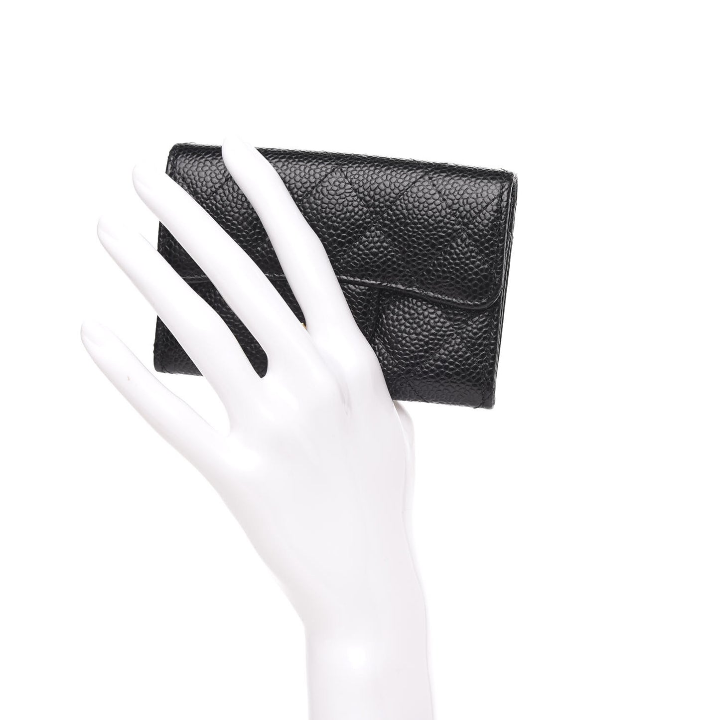 Caviar Quilted Flap Card Holder Black