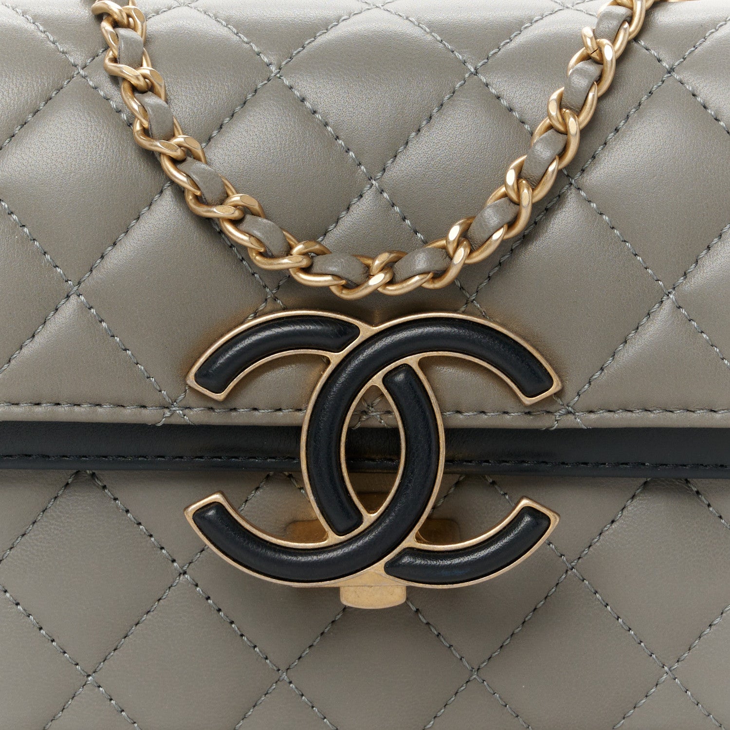 Chanel Lambskin Quilted Small CC Chic Flap Grey Dark Navy 9 of 12