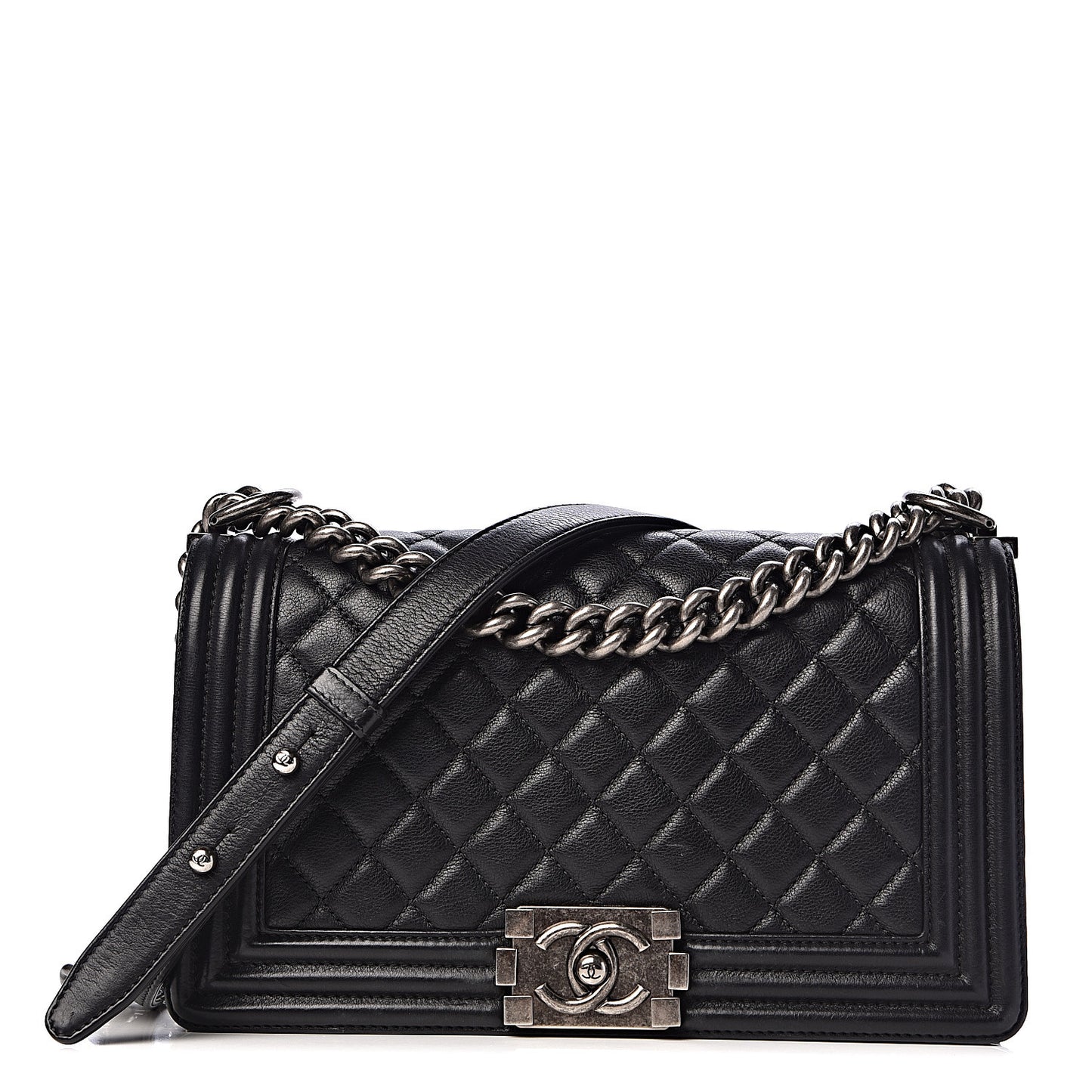 Calfskin Quilted Medium Boy Flap Black
