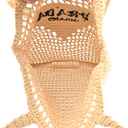 Prada Yarn Raffia Effect Crochet Logo Embroidered Tote Bag Naturale 4 of 8