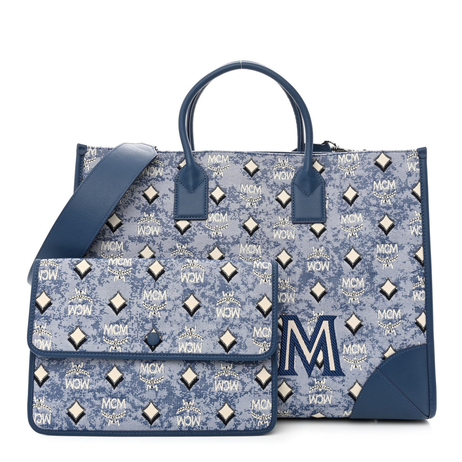 MCM Jacquard Monogram Munchen Extra Large Tote Blue 1 of 12