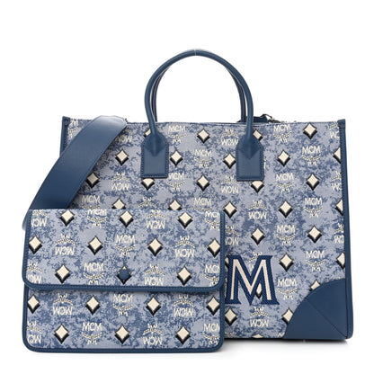 MCM Jacquard Monogram Munchen Extra Large Tote Blue 1 of 12