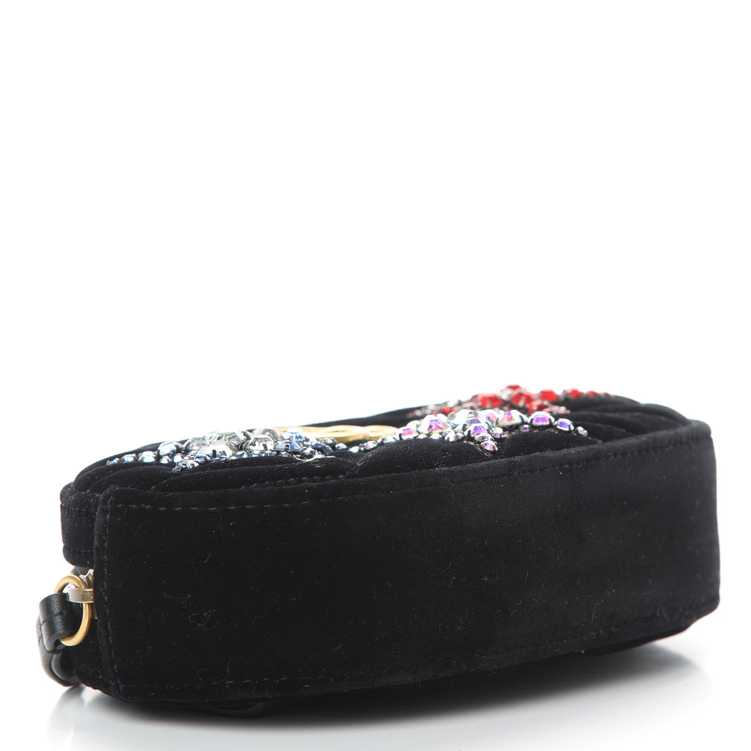 Gucci Velvet Matelasse Crystal Star GG Marmont Belt Bag 85 34 Black 4 of 10