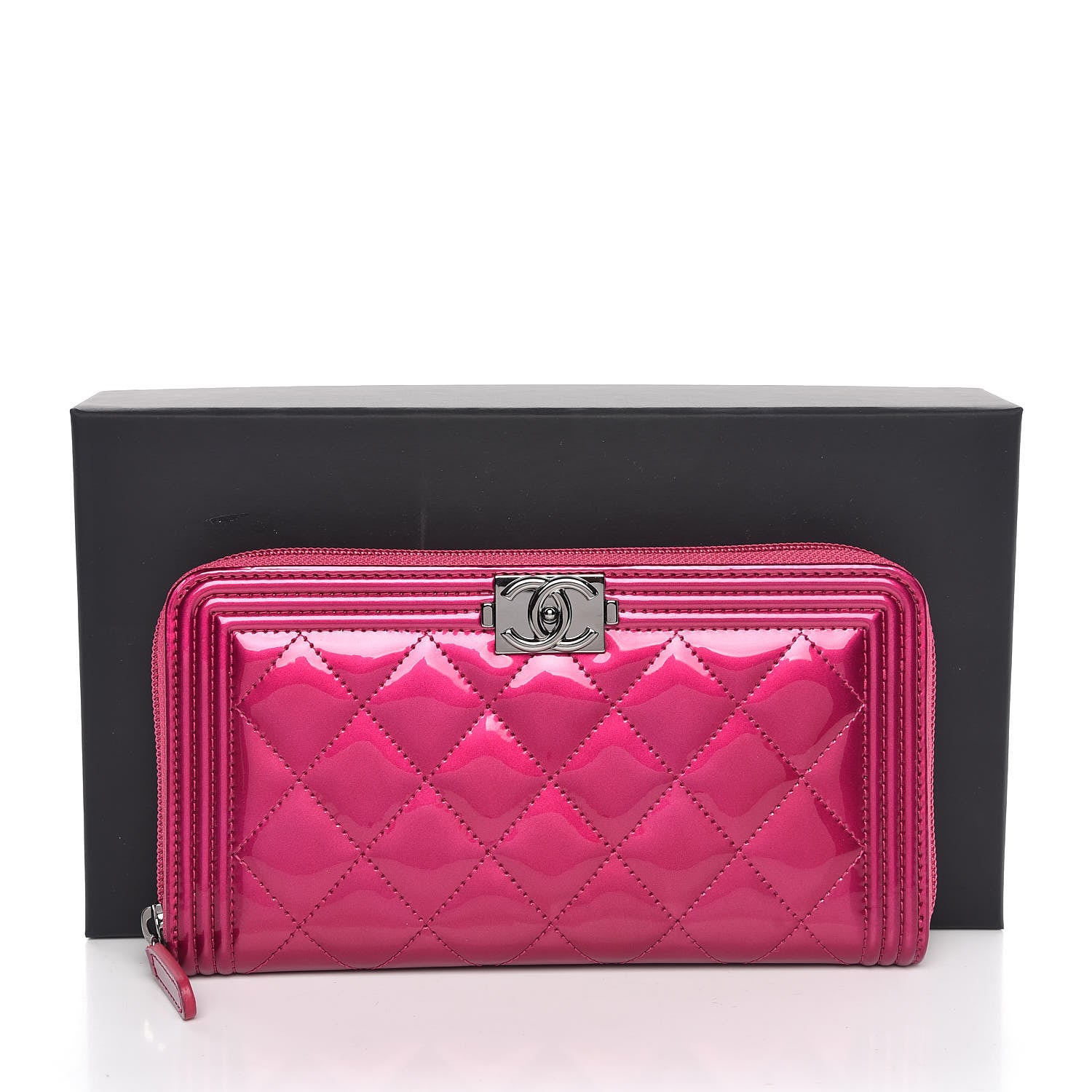 Chanel Metallic Patent Calfskin Quilted Boy L-Gusset Zip Wallet Pink 9 of 9