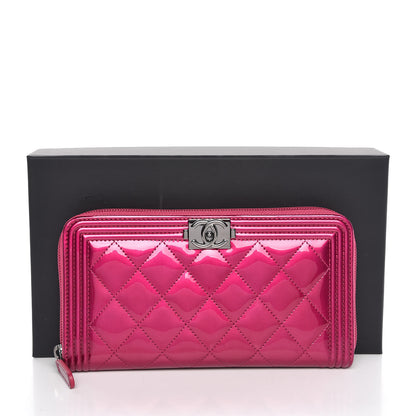 Chanel Metallic Patent Calfskin Quilted Boy L-Gusset Zip Wallet Pink 9 of 9