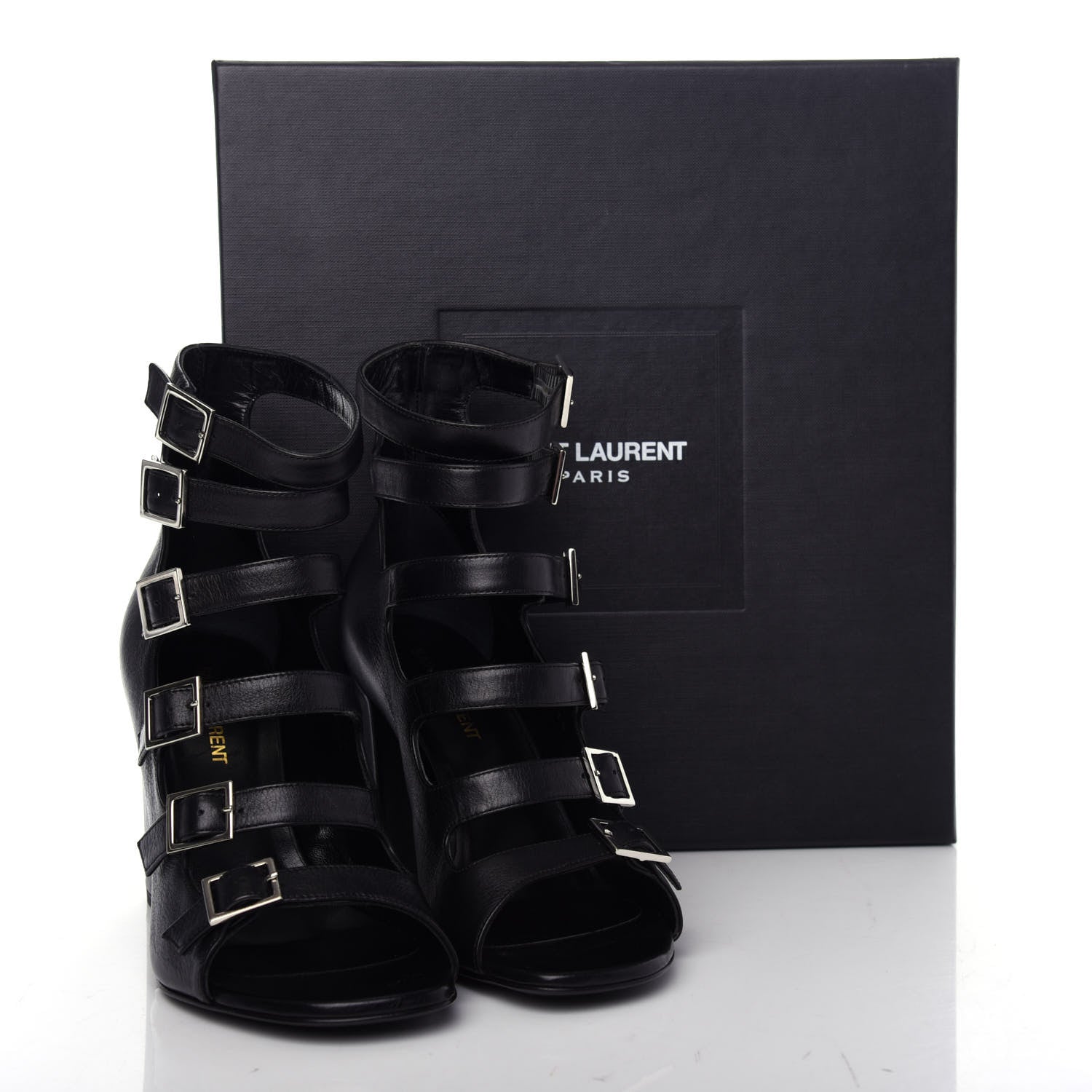 Saint Laurent Calfskin Babies 90 Multi Strap Sandal 37.5 Black 11 of 11