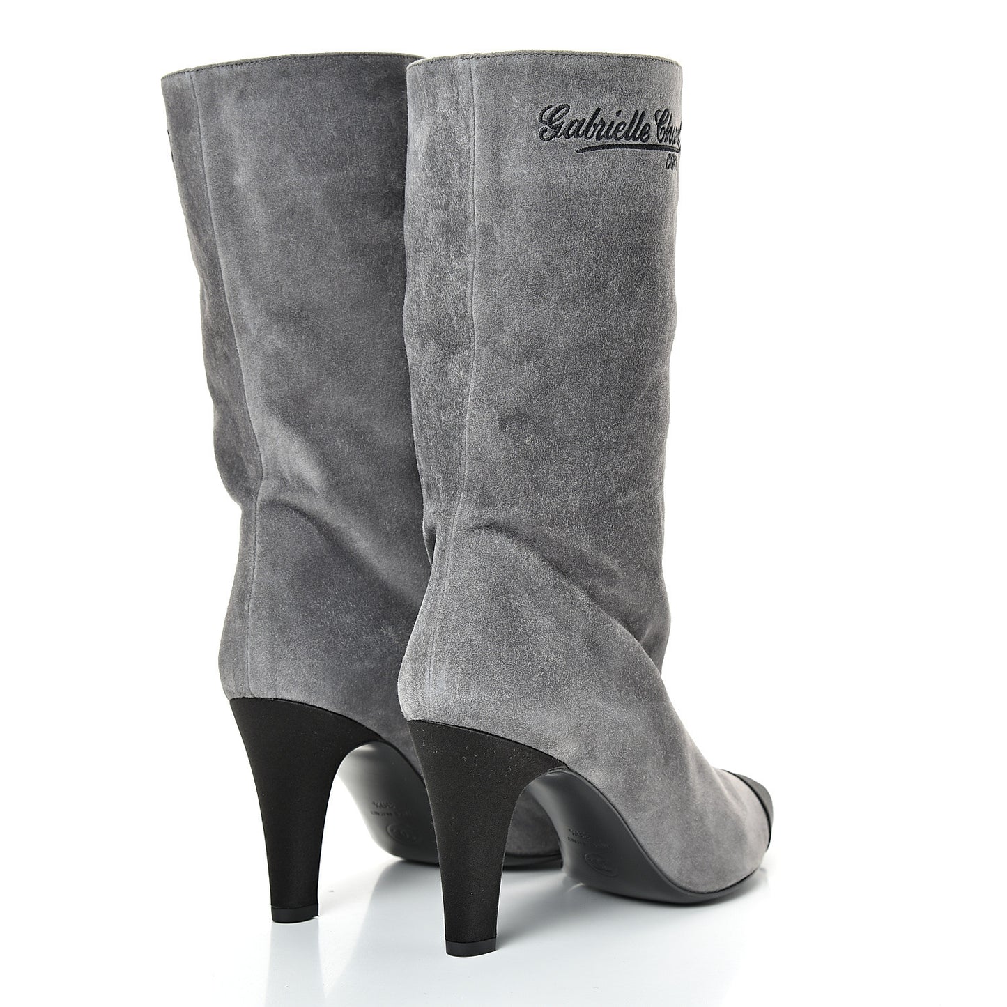 Suede Calfskin Satin Gabrielle Cap Toe Short Boots 39.5 Grey Black