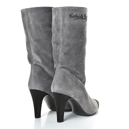 Chanel Suede Calfskin Satin Gabrielle Cap Toe Short Boots 39.5 Grey Black 4 of 10
