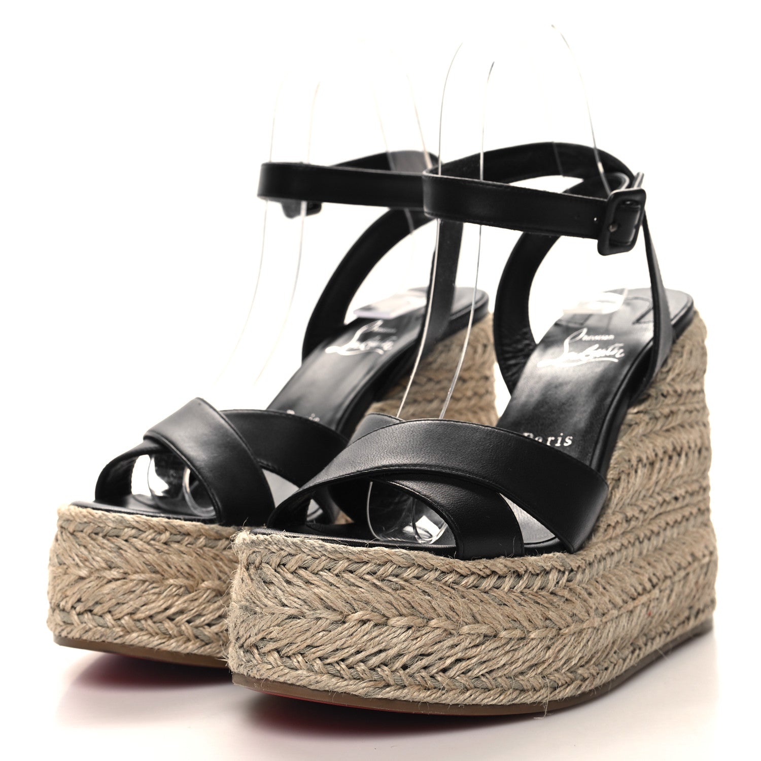 Christian Louboutin Denim Mariza Zeppa 130 Wedge Sandals 38 Black 3 of 7